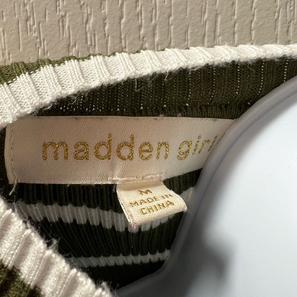 Madden Girl Olive and White Striped Sweater - Picture 3 of 5